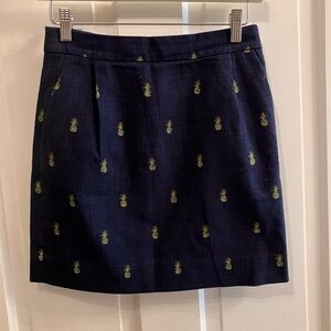 J. Crew Navy Pineapple Printed Basketweave Cotton Mini Skirt 00